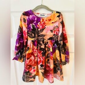 Molo Fall Watercolor Floral Print Girls Dress 3T